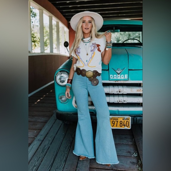 Three Bird Nest Denim - Three Bird Nest Super Flare Denim Jeans Sz S Raw Hem Boho Festival